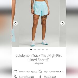 Lululemon Track That High Rise Shorts 5" Icing Blue Size 8